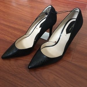 Zara Black Suede and Snakelike Print Heels